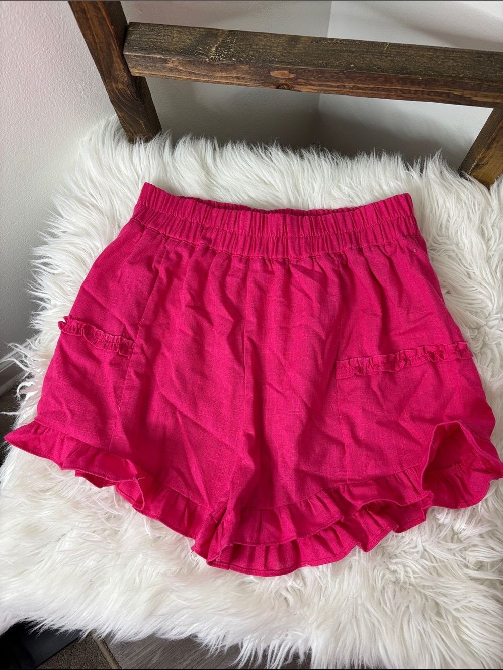Umgee Linen Blend Ruffle Shorts Pink S